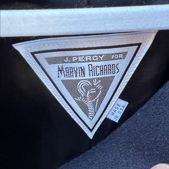 Vintage Marvin Richards USA Full Length Navy Pea Coat Winter Coat Brown Fur Trim - Picture 4 of 17